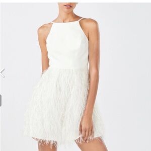 BCBG NWT white feather dress